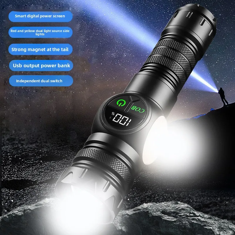 New Dual-Switch White Laser High-Intensity Flashlight: Dual-Light Source with Side Light, Digital Screen Display
New Dual-Switch White Laser High-Intensity Flashlight: Dual-Light Source with Side Light, Digital Screen Display