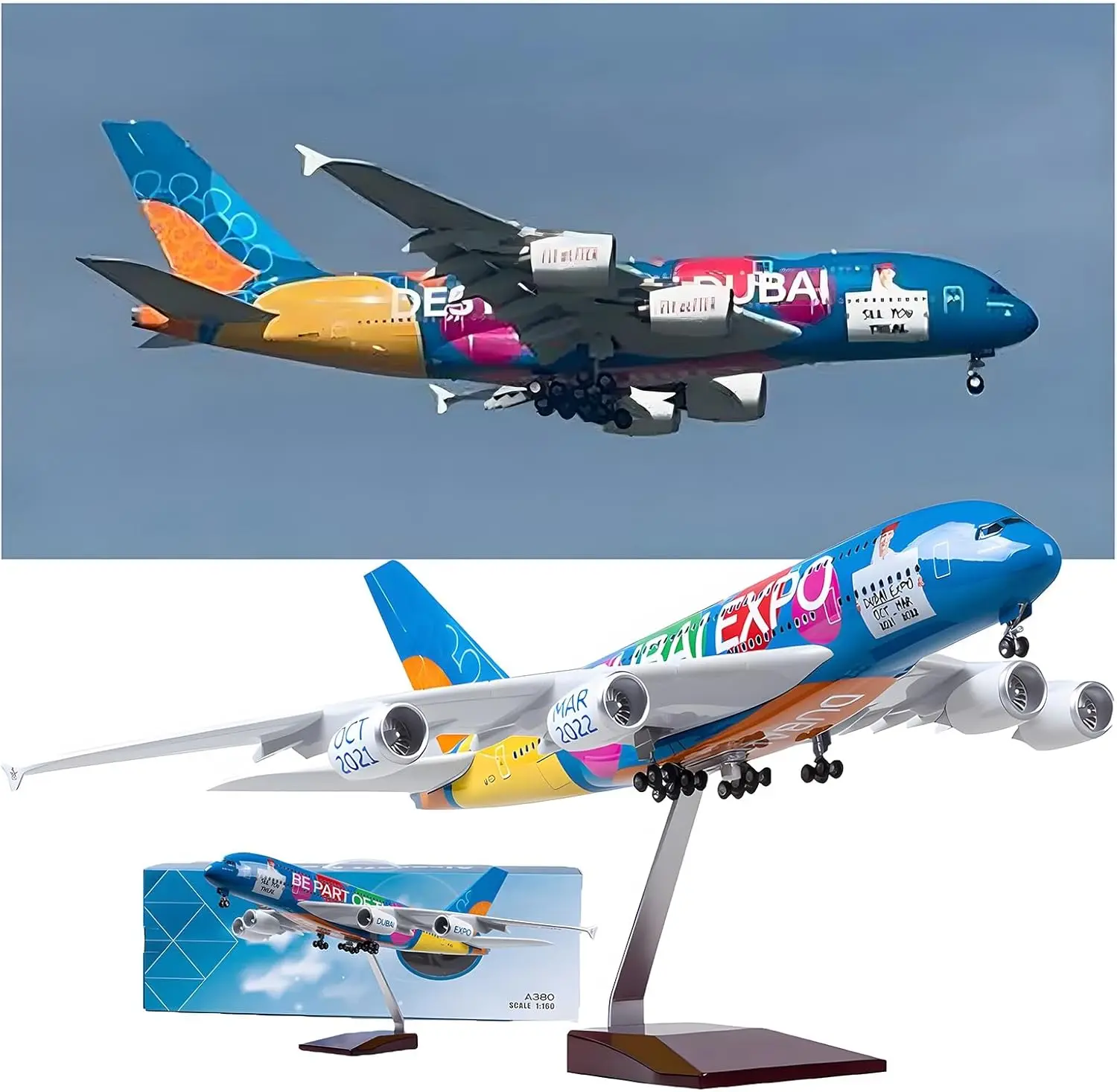 New 1/160 Scale A380 UAE EXPO Ver Airline Plane Toy Big with Light & Wheel Landing Gears Plastic Resin Airplane Model Decor
New 1/160 Scale A380 UAE EXPO Ver Airline Plane Toy Big with Light & Wheel Landing Gears Plastic Resin Airplane Model Decor