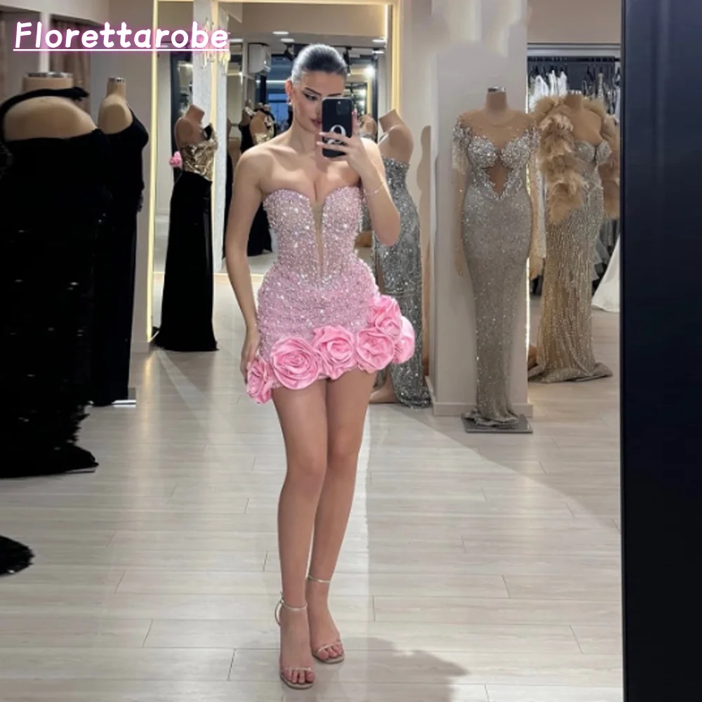 Florettarobe Pink 3D Flowers Sweetheart Beading Evening Dresses Sexy Short Mini Crystal Glittering Prom Gowns Customized robes d
Florettarobe Pink 3D Flowers Sweetheart Beading Evening Dresses Sexy Short Mini Crystal Glittering Prom Gowns Customized robes d