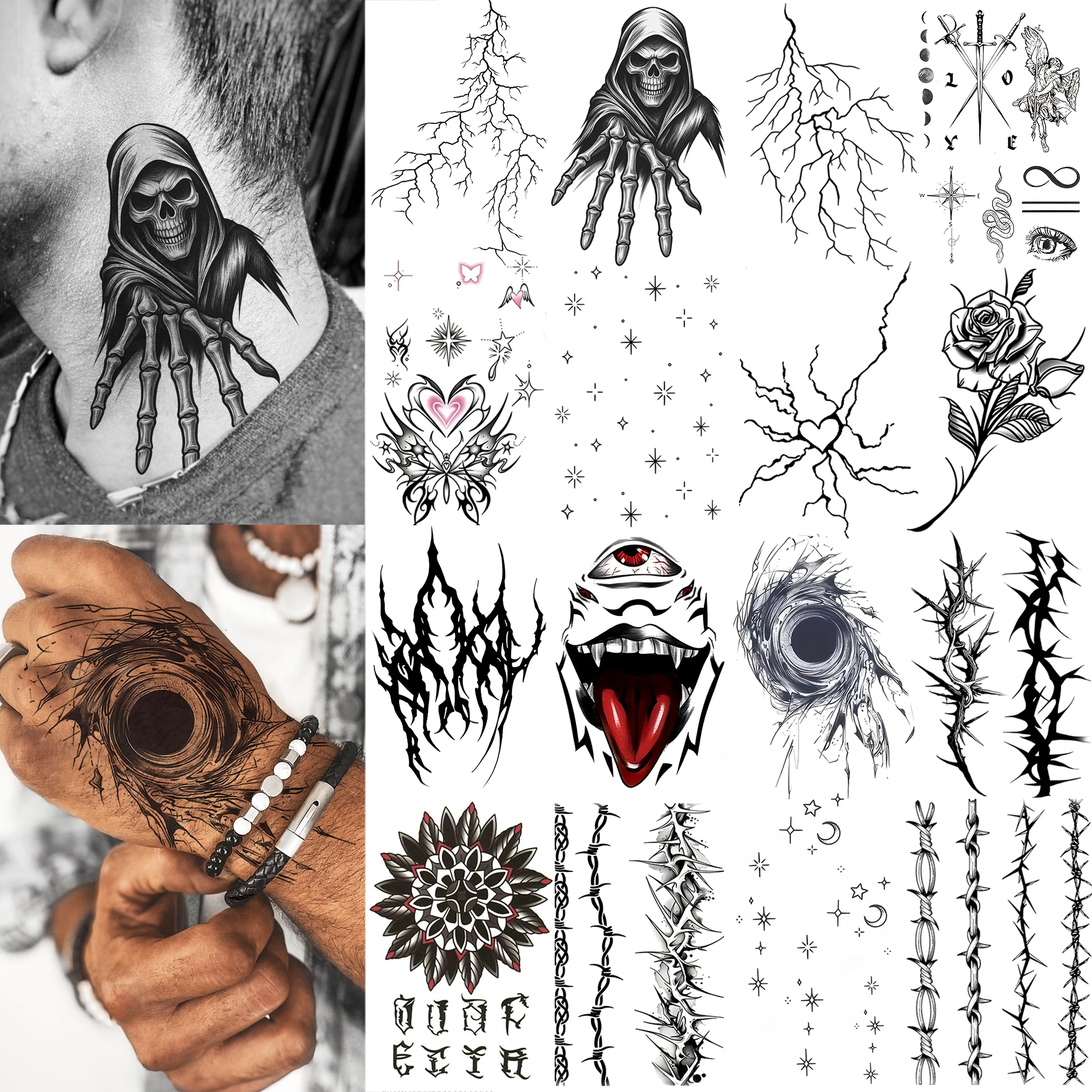 1 Sheet Halloween Devil Whirlpool Skeleton Temporary Tattoos Adult Hands Neck, Fake Tattoo Sticker Long Lasting Realistic Tatoos
1 Sheet Halloween Devil Whirlpool Skeleton Temporary Tattoos Adult Hands Neck, Fake Tattoo Sticker Long Lasting Realistic Tatoos