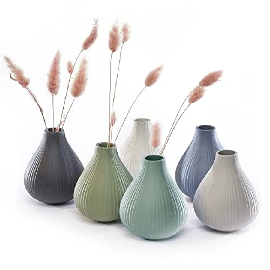 'Frost' Ceramic Flower Vase — Set of 6 Beautiful Small Bud Vases for Flowers and House Plants — Perfect Shelf Centerpieces and
'Frost' Ceramic Flower Vase — Set of 6 Beautiful Small Bud Vases for Flowers and House Plants — Perfect Shelf Centerpieces and