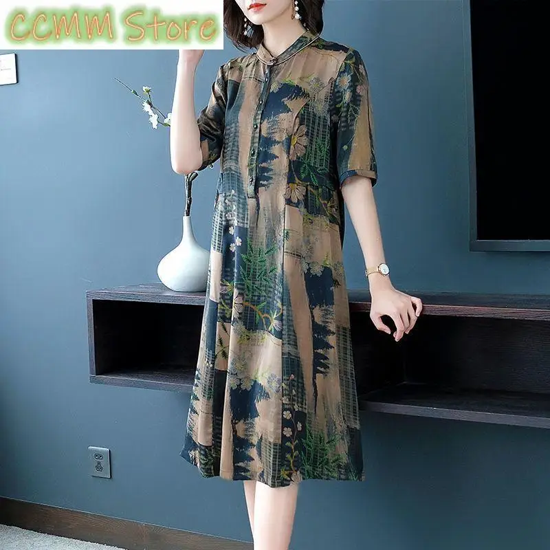 Folk Vintage Printed Midi Dress Stylish Distressed Button Female Clothing Half Sleeve Summer Loose Casual Stand Collar Dresses
Folk Vintage Printed Midi Dress Stylish Distressed Button Female Clothing Half Sleeve Summer Loose Casual Stand Collar Dresses