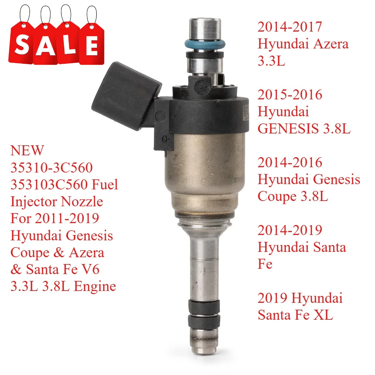 NEW 35310-3C560 353103C560 Fuel Injector Nozzle For 2011-2019 Hyundai Genesis Coupe & Azera & Santa Fe V6 3.3L 3.8L Engine
NEW 35310-3C560 353103C560 Fuel Injector Nozzle For 2011-2019 Hyundai Genesis Coupe & Azera & Santa Fe V6 3.3L 3.8L Engine