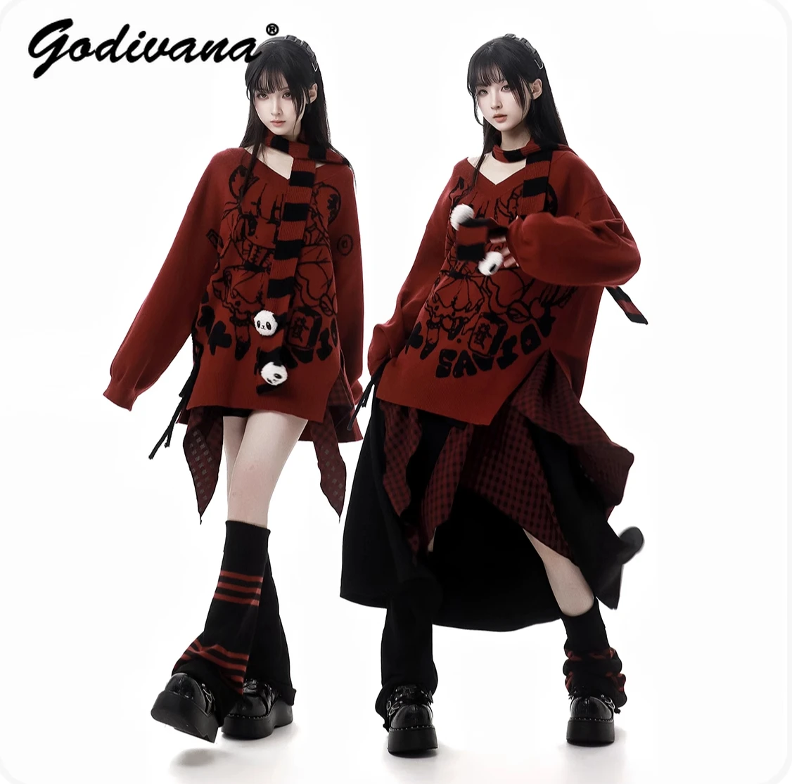 New Autumn and Winter Christmas New Year V-neck Red Knitted Sweater Y2k Autumn and Winter Plaid Splicing Skirt Women's Outfits
New Autumn and Winter Christmas New Year V-neck Red Knitted Sweater Y2k Autumn and Winter Plaid Splicing Skirt Women's Outfits