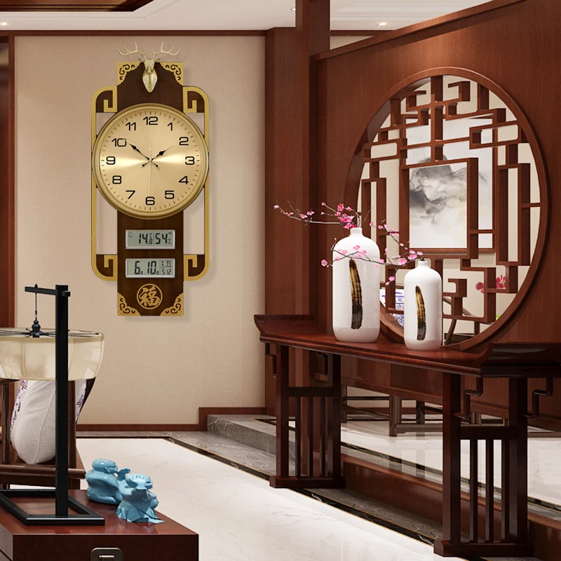 New Chinese style wall hung clock in living room, clock foyer, home fashionable perpetual calendar, wall hung quartz clock, gran
New Chinese style wall hung clock in living room, clock foyer, home fashionable perpetual calendar, wall hung quartz clock, gran