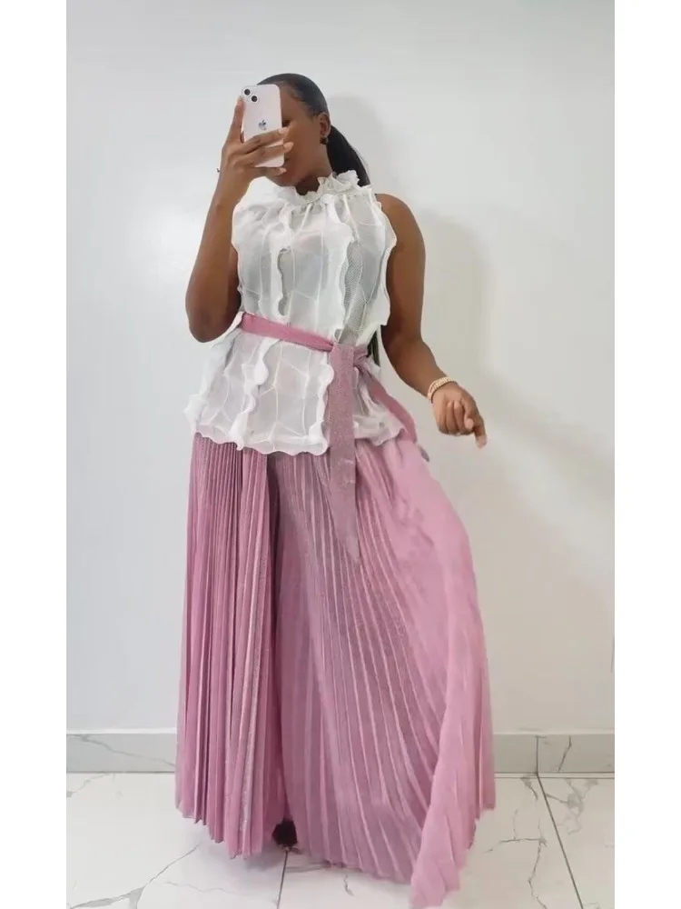 Miyake African Pleated Loose Women's Fashion Bronzing Suit Sleeveless Off-the-shoulder High-end Dress Two-piece Set Summer New
Miyake African Pleated Loose Women's Fashion Bronzing Suit Sleeveless Off-the-shoulder High-end Dress Two-piece Set Summer New