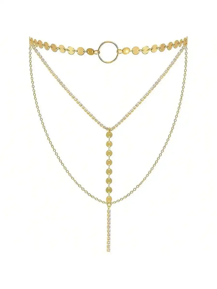 Layered Sequins Choker Necklace With Long Chain Pendant For Women
Layered Sequins Choker Necklace With Long Chain Pendant For Women