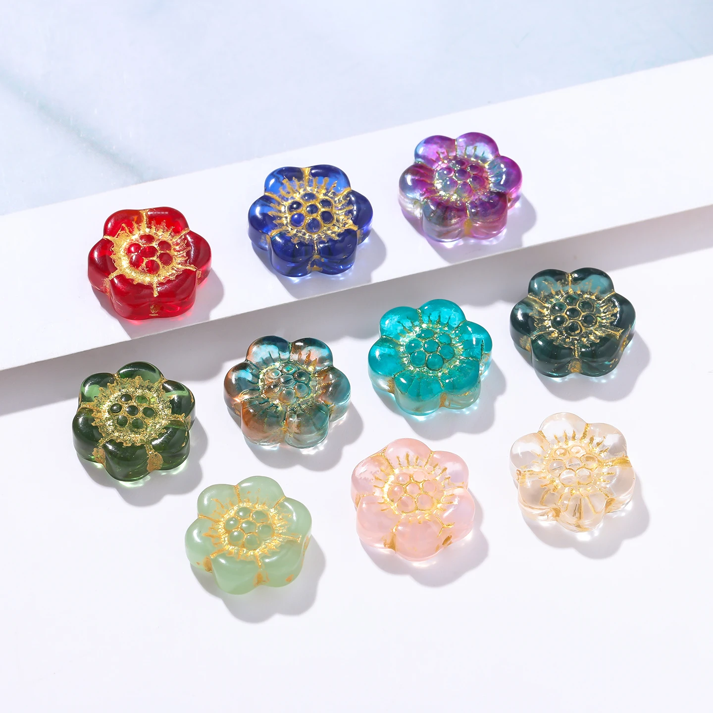 5pcs 13*14mm Glass Flower Shaped Beads With Golden Edge Colored Spacer Beads for DIY Necklace Bracelet Jewelry Making Supplies
5pcs 13*14mm Glass Flower Shaped Beads With Golden Edge Colored Spacer Beads for DIY Necklace Bracelet Jewelry Making Supplies