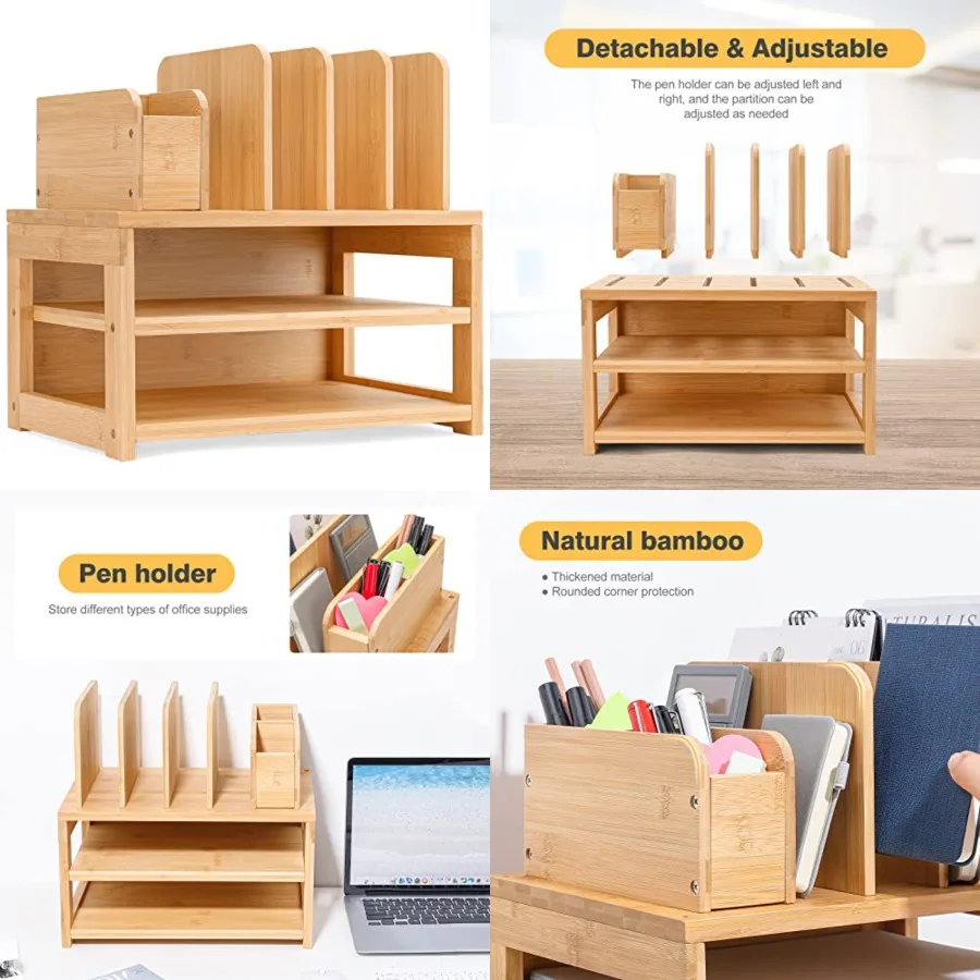 Bamboo Desk Organizer with File Holder, Office Organization for Desks with Adjustable Pen Holding, Desktop Letter Paper Tray St
Bamboo Desk Organizer with File Holder, Office Organization for Desks with Adjustable Pen Holding, Desktop Letter Paper Tray St