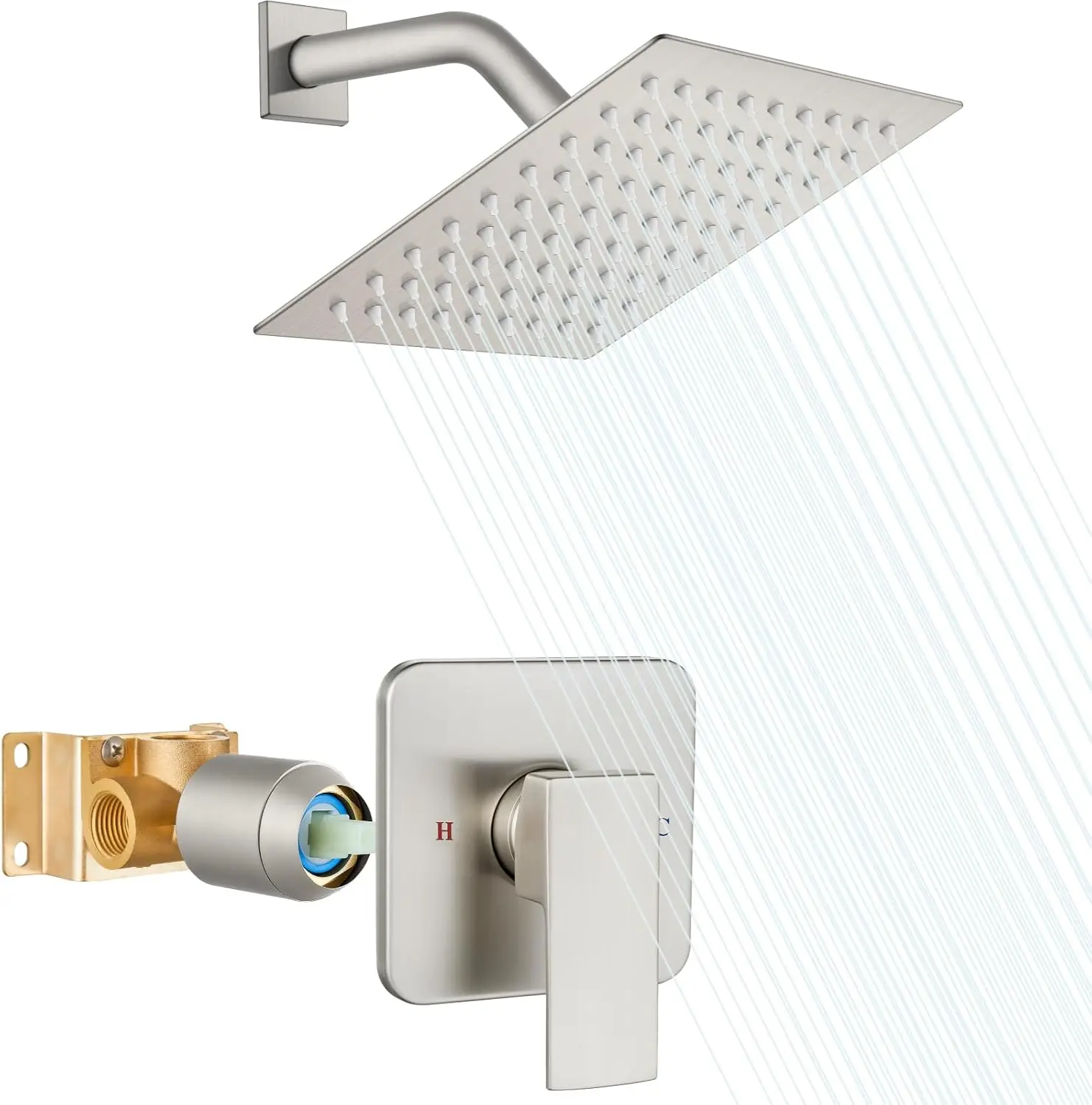 8" Square Shower Faucet Set with Valve, Wall Mount Rainfall Shower System, Brushed Nickel, SUS304 Stainless Steel
8" Square Shower Faucet Set with Valve, Wall Mount Rainfall Shower System, Brushed Nickel, SUS304 Stainless Steel