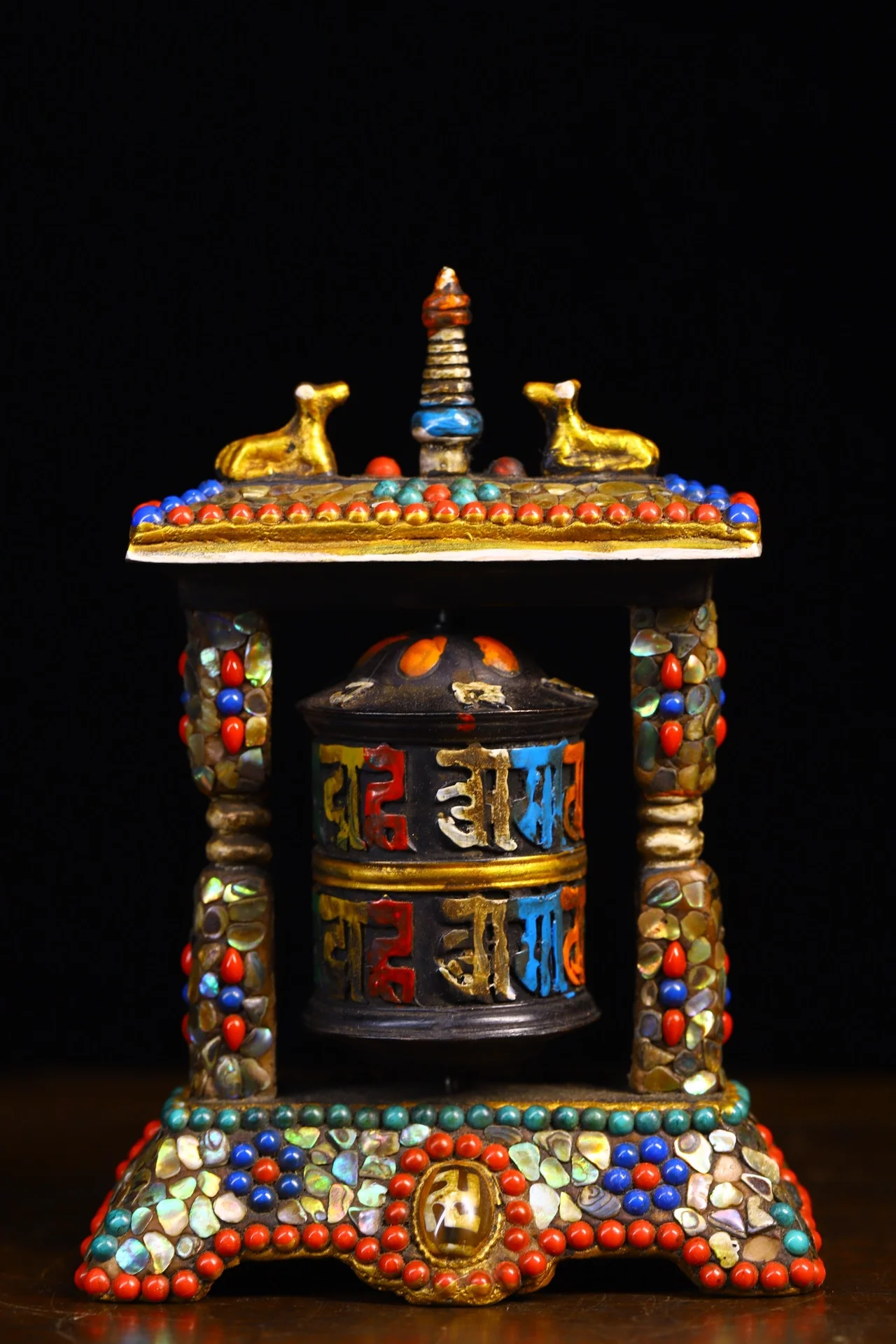 5"Tibetan Temple Collection Old Bronze Painting Mosaic Gem gZi Beads Six Word Proverbs Prayer Wheel Old Scriptures Dharma
5"Tibetan Temple Collection Old Bronze Painting Mosaic Gem gZi Beads Six Word Proverbs Prayer Wheel Old Scriptures Dharma