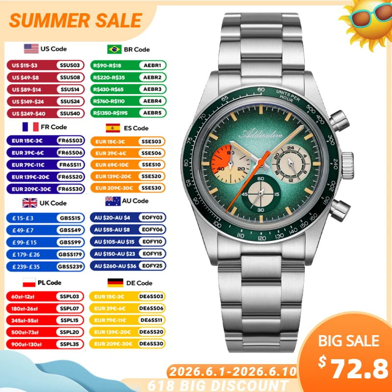 ADDIESDIVE Quartz Chronograph Watches For Men 37mm Domed Glass 100m Waterproof Wristwatch Stainless Steel Super Luminous Watch
ADDIESDIVE Quartz Chronograph Watches For Men 37mm Domed Glass 100m Waterproof Wristwatch Stainless Steel Super Luminous Watch