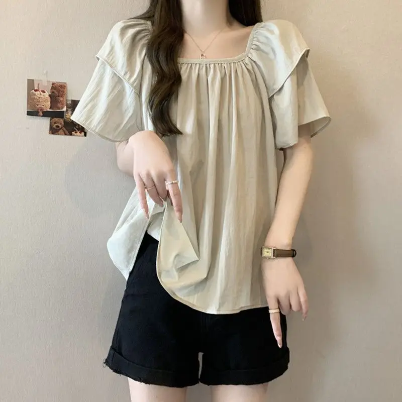 plus Size Casual Style Loose Fit Short Sleeve Women's Shirt Sweet Retro Square Neck Chiffon Top Slimming Versatile Belly Cover
plus Size Casual Style Loose Fit Short Sleeve Women's Shirt Sweet Retro Square Neck Chiffon Top Slimming Versatile Belly Cover