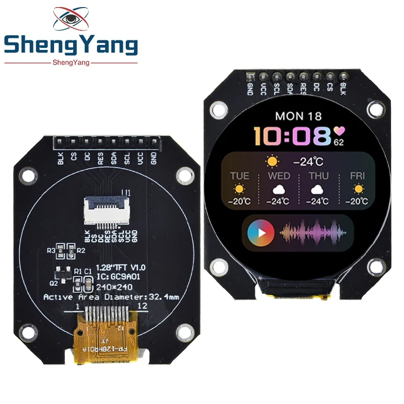 ЖК-дисплей TZT TFT диагональю 1,28 дюйма, круглый модуль дисплея TFT RGB 240*240 GC9A01, драйвер с 4 проводами, интерфейс SPI, 240x240, печатная плата для Arduino
ЖК-дисплей TZT TFT диагональю 1,28 дюйма, круглый модуль дисплея TFT RGB 240*240 GC9A01, драйвер с 4 проводами, интерфейс SPI, 240x240, печатная плата для Arduino