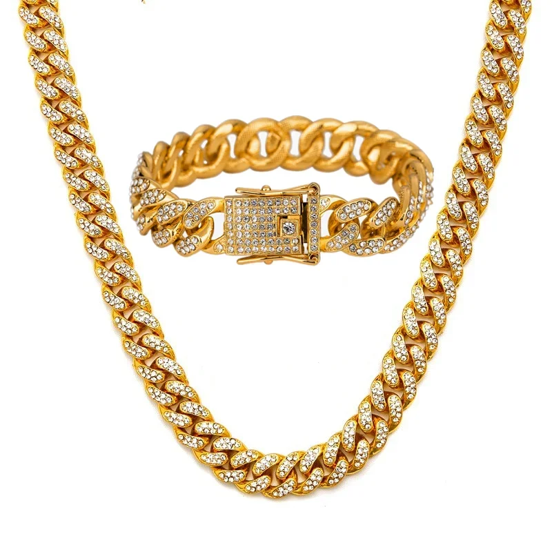Hip Hop Iced Out Paved Rhinestones 1Set 12MM Full Miami Curb Cuban Chain CZ Bling Rapper Choker Necklaces for Men Jewelry Women
Hip Hop Iced Out Paved Rhinestones 1Set 12MM Full Miami Curb Cuban Chain CZ Bling Rapper Choker Necklaces for Men Jewelry Women