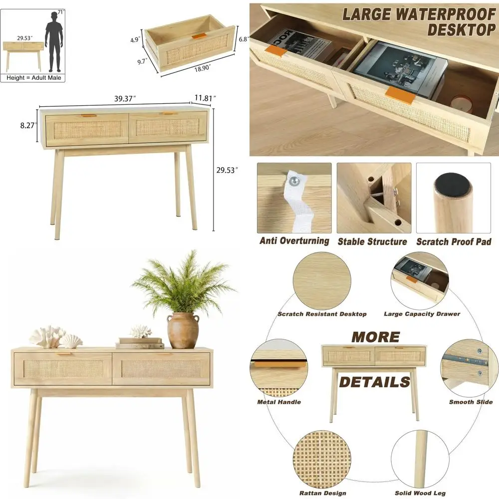 Rattan Desk with Drawers, Narrow Pine Leg Sofa Table, 39 Rustic Natural Entryway or Hallway Living Room
Rattan Desk with Drawers, Narrow Pine Leg Sofa Table, 39 Rustic Natural Entryway or Hallway Living Room