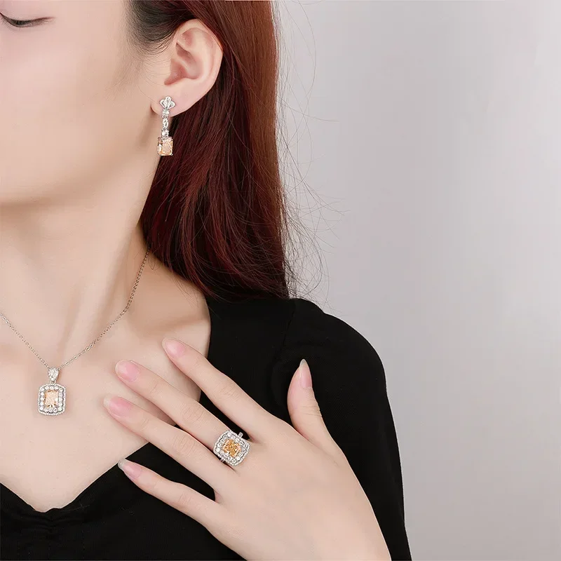 Exquisite Yellow Cushion Cut Zirconia Delicate Jewelry Petal Adjustable Ring Necklace Earrings with Dazzling for Women Gift
Exquisite Yellow Cushion Cut Zirconia Delicate Jewelry Petal Adjustable Ring Necklace Earrings with Dazzling for Women Gift