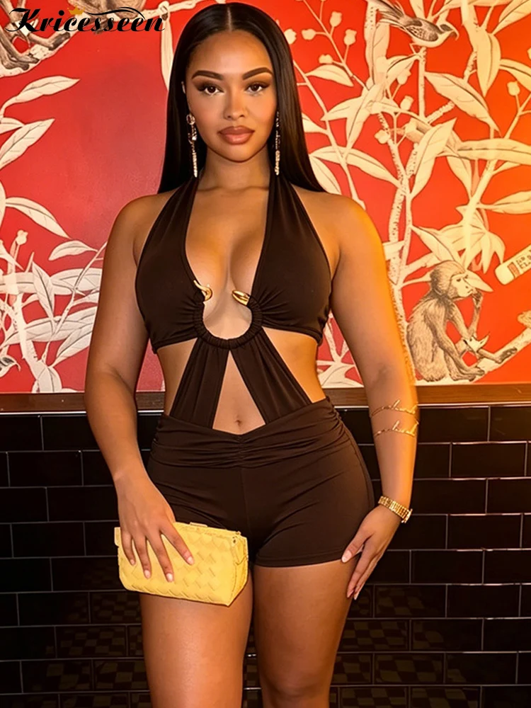 Kricesseen Sexy Black Halter Neck Cut Out Jumpsuit Women Backless Ruched Bodycon Rompers Metal Ring Club Party Outfits Summer
Kricesseen Sexy Black Halter Neck Cut Out Jumpsuit Women Backless Ruched Bodycon Rompers Metal Ring Club Party Outfits Summer