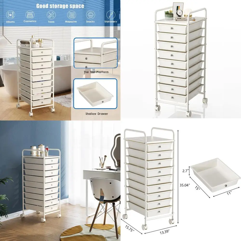 9-Drawer Rolling Utility Cart with Lockable Wheels, Multipurpose Storage for Home and Office in Ivory White
9-Drawer Rolling Utility Cart with Lockable Wheels, Multipurpose Storage for Home and Office in Ivory White
