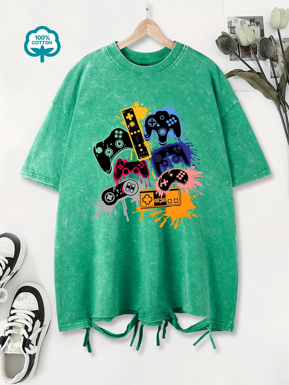 100% Cotton Washed T-Shirts Womens Oversized Game Console Graffiti Prints Tops O-Neck Distressed Holes Streetwear Summer Clothes
100% Cotton Washed T-Shirts Womens Oversized Game Console Graffiti Prints Tops O-Neck Distressed Holes Streetwear Summer Clothes