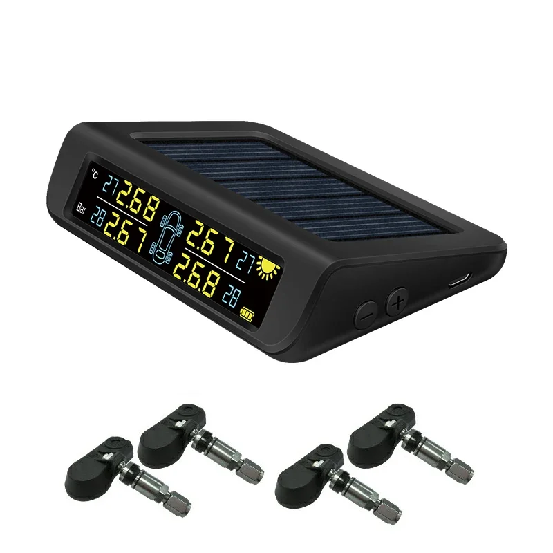 TPMS Solar Power Supply Car Tire Pessure Monitoring System with 4 External / Internal Sensors T882 TPMS Car Alarm System Measure
TPMS Solar Power Supply Car Tire Pessure Monitoring System with 4 External / Internal Sensors T882 TPMS Car Alarm System Measure