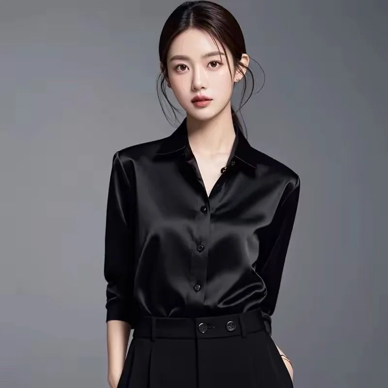 Elegant Acetate Satin Black Shirt Women's Long Sleeve Professional Commute Formal OL Shirt Spring Season High Moisture Wicking
Elegant Acetate Satin Black Shirt Women's Long Sleeve Professional Commute Formal OL Shirt Spring Season High Moisture Wicking