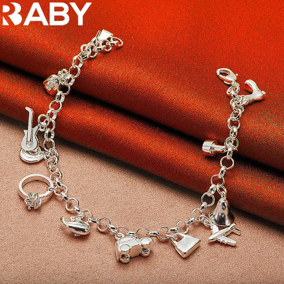 URBABY 925 Sterling Silver Ring Bag Car Plane Guitar Pendant Chain Bracelet For Women Fashion Jewelry Party Birthday Gifts
URBABY 925 Sterling Silver Ring Bag Car Plane Guitar Pendant Chain Bracelet For Women Fashion Jewelry Party Birthday Gifts