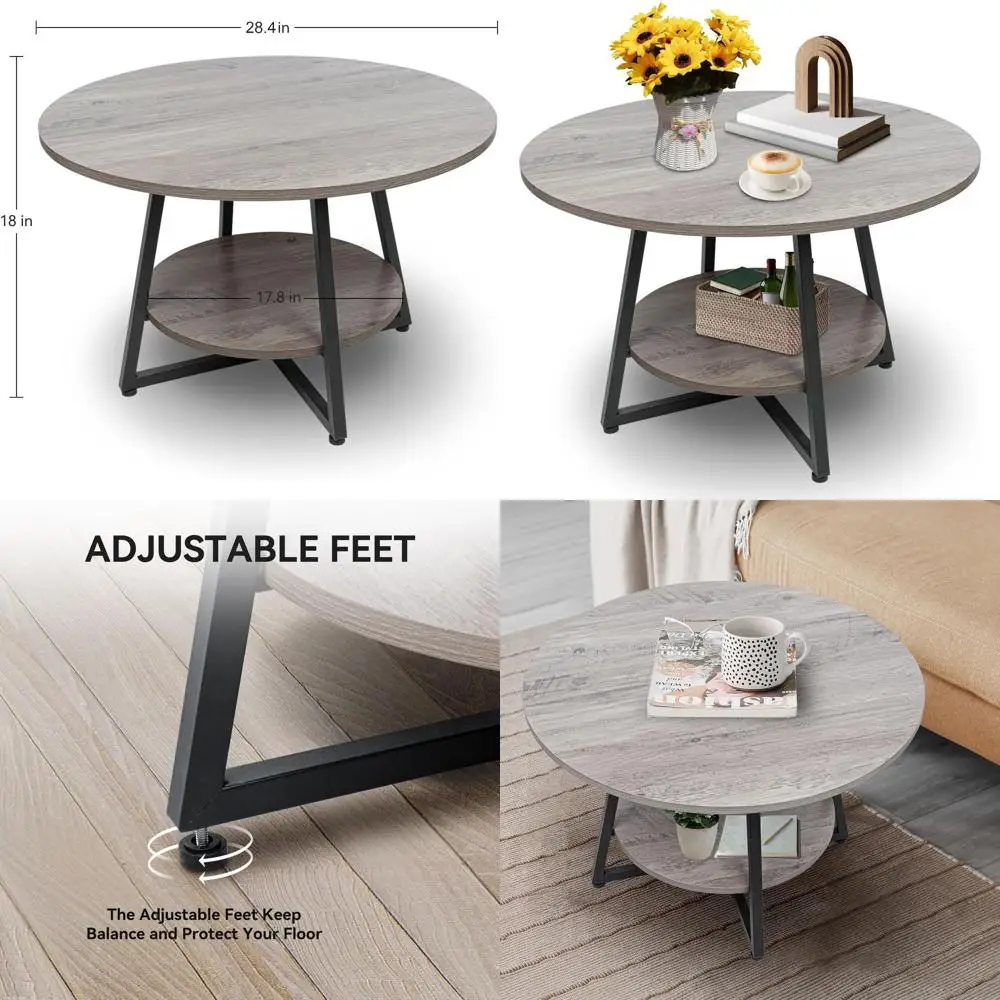 Compact Gray Washed Wood 2-Tier Round Coffee Table with Storage for Living Room and Small Spaces
Compact Gray Washed Wood 2-Tier Round Coffee Table with Storage for Living Room and Small Spaces
