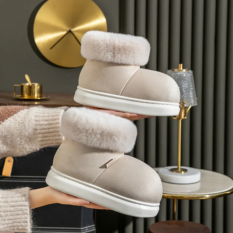Thick Soled Cotton Slippers For Women Winter Plush Indoor Home Man Cotton Shoes With Large Fur Mouth Snow Boots For Couple
Thick Soled Cotton Slippers For Women Winter Plush Indoor Home Man Cotton Shoes With Large Fur Mouth Snow Boots For Couple