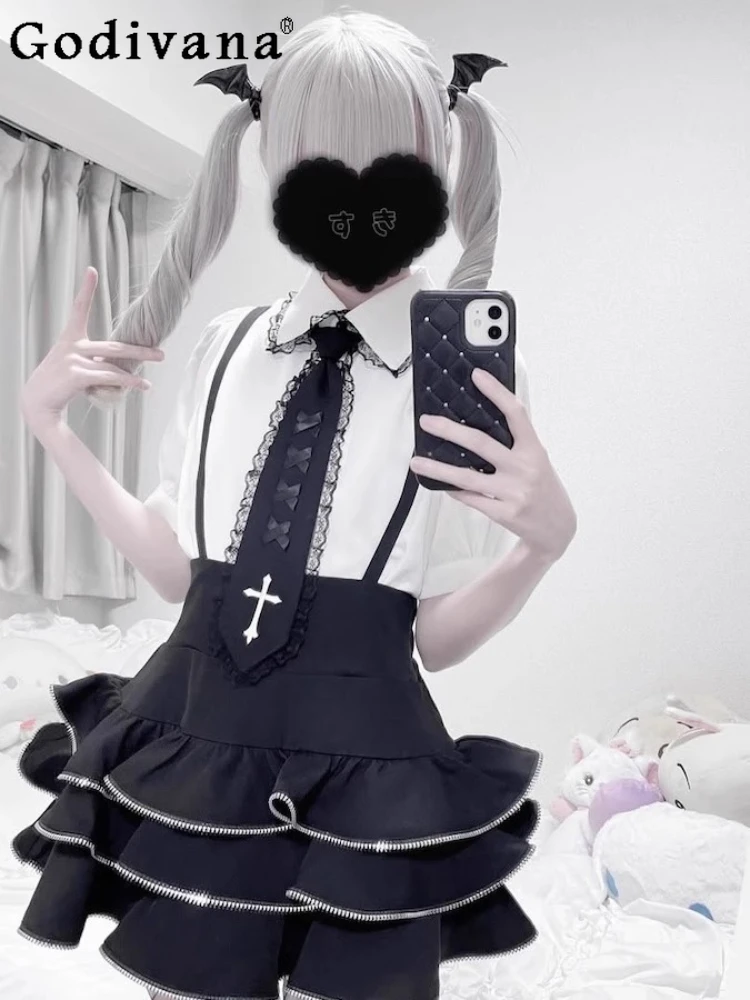 Subculture Japanese Mine Cross Strap Cross Embroidered Tie Shirt Girls Summer Women's Lace Short Sleeve Tops Y2k Strap Skirt
Subculture Japanese Mine Cross Strap Cross Embroidered Tie Shirt Girls Summer Women's Lace Short Sleeve Tops Y2k Strap Skirt