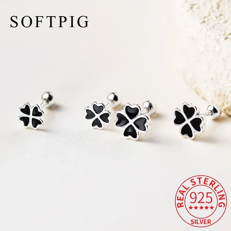 SOFTPIG Real 925 Sterling Silver Black Drip Glaze Clover Stud Earrings for Women Cute Fine Jewelry Light Luxury Accessories
SOFTPIG Real 925 Sterling Silver Black Drip Glaze Clover Stud Earrings for Women Cute Fine Jewelry Light Luxury Accessories