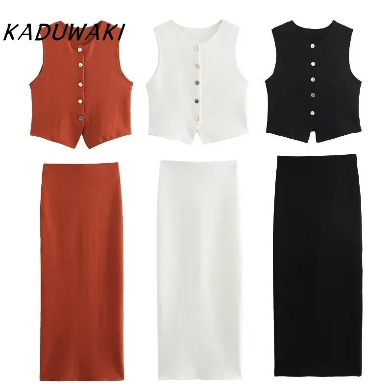 French Retro Round Neck Sleeveless Single-breasted Vest Fall Chic Split Mid-length Skirt Casual Commuter Set أطقم نسائية قطعتين
French Retro Round Neck Sleeveless Single-breasted Vest Fall Chic Split Mid-length Skirt Casual Commuter Set أطقم نسائية قطعتين