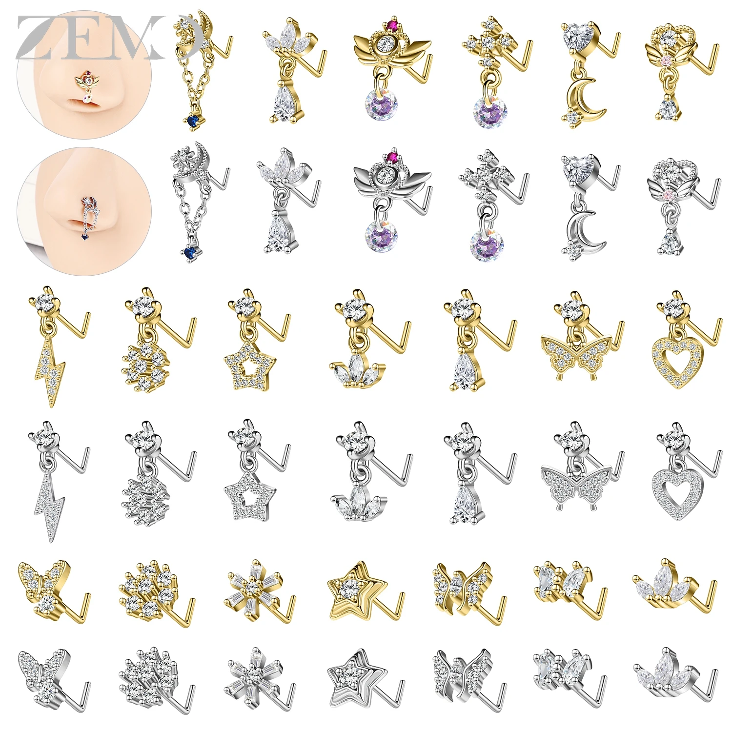 ZEMO 1 PC 20G Lovely Stainless Steel Nose Rings Women Girls Cubic Zircon Nose Studs Flower Star Heart Nostril Piercings Jewelry
ZEMO 1 PC 20G Lovely Stainless Steel Nose Rings Women Girls Cubic Zircon Nose Studs Flower Star Heart Nostril Piercings Jewelry