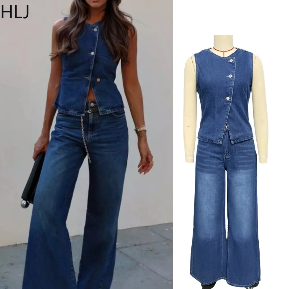 HLJ Retro Fashion Denim 2 Piece Sets Woman Outfit Solid Color Sleeveless Crop Jacket and Straight Leg Pants Female Streetwear
HLJ Retro Fashion Denim 2 Piece Sets Woman Outfit Solid Color Sleeveless Crop Jacket and Straight Leg Pants Female Streetwear