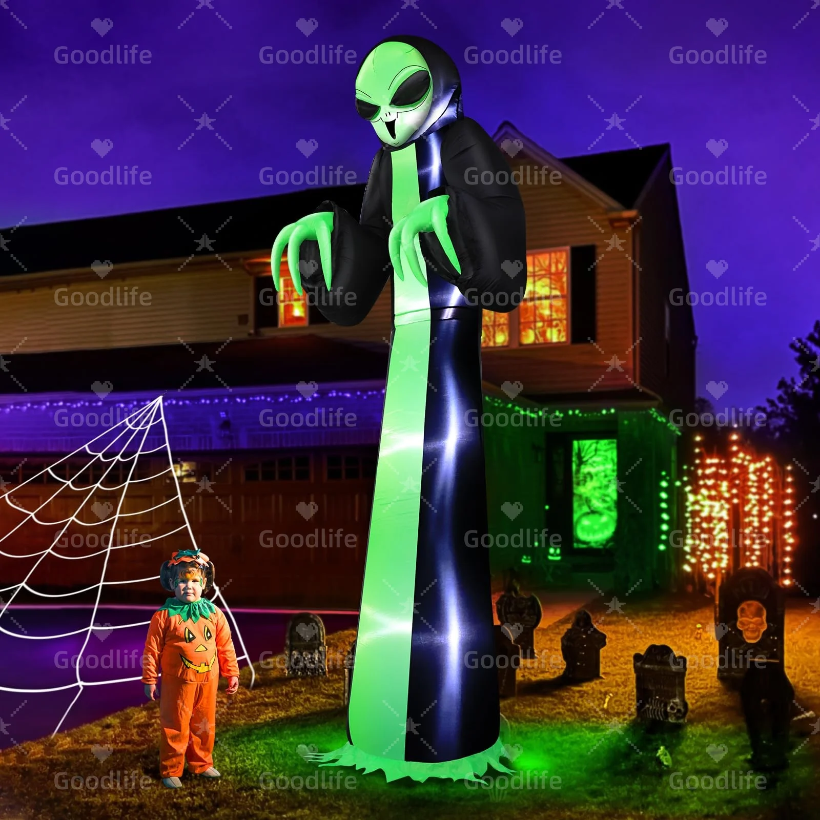Halloween Inflatable Alien Outdoor Decoration, Grim Reaper Alien Built-in LED Lights Yard Decor for Holiday Patio Garden Lawn
Halloween Inflatable Alien Outdoor Decoration, Grim Reaper Alien Built-in LED Lights Yard Decor for Holiday Patio Garden Lawn