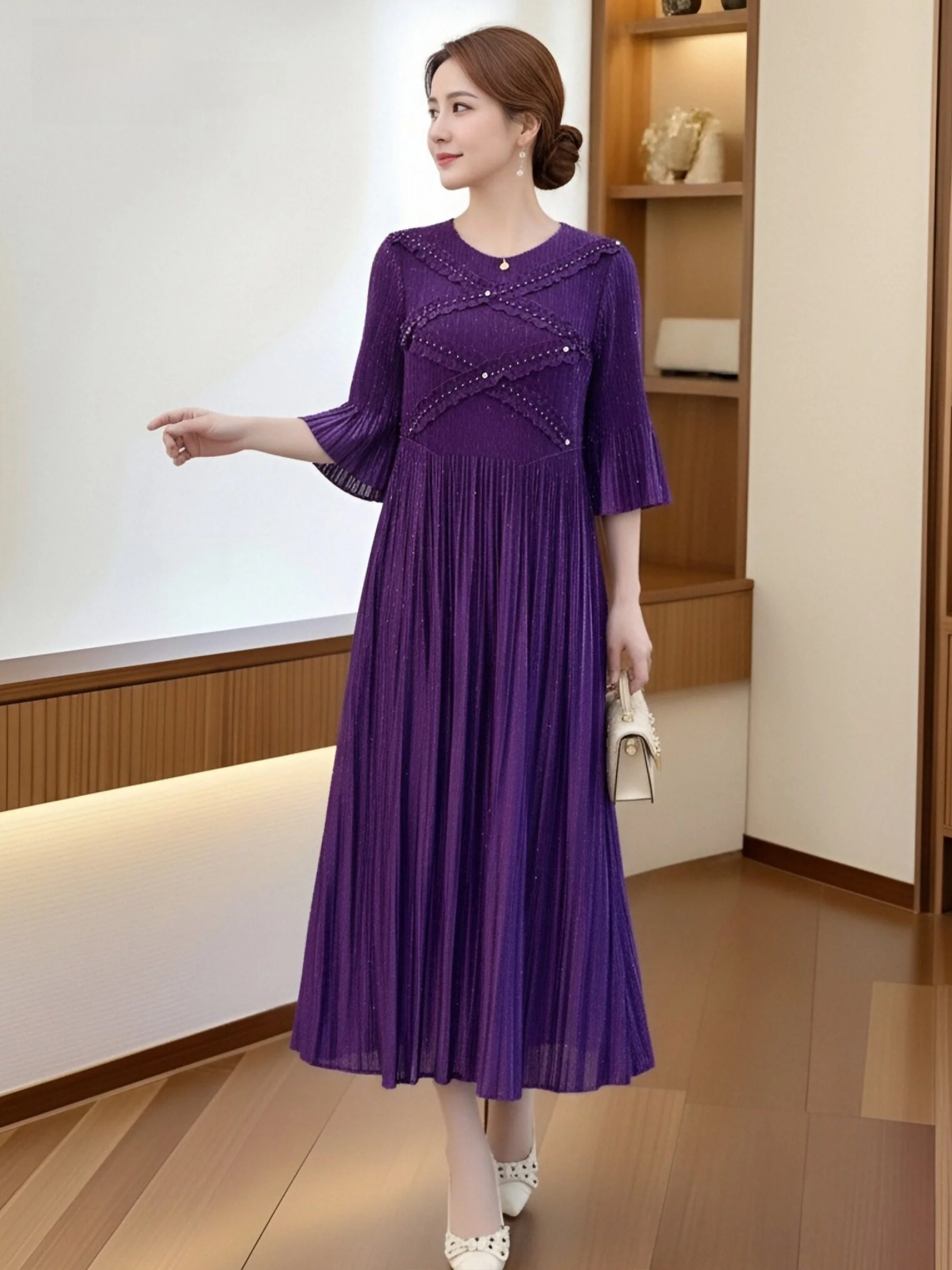 Elegant Purple Dress Ladylike Style Loose Fit A-Line Skirt Seven Sleeve Casual Wear Soft Polyester Fiber Non-Sagging Color
Elegant Purple Dress Ladylike Style Loose Fit A-Line Skirt Seven Sleeve Casual Wear Soft Polyester Fiber Non-Sagging Color