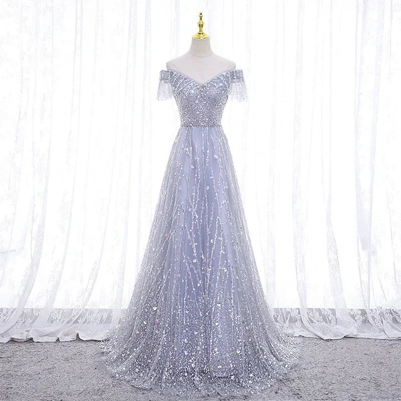 Customized Evening Dress Gray Beads Sequins Off the Shoulder Lace up A-line Floor Length Plus size Women Party Formal Gowns
Customized Evening Dress Gray Beads Sequins Off the Shoulder Lace up A-line Floor Length Plus size Women Party Formal Gowns