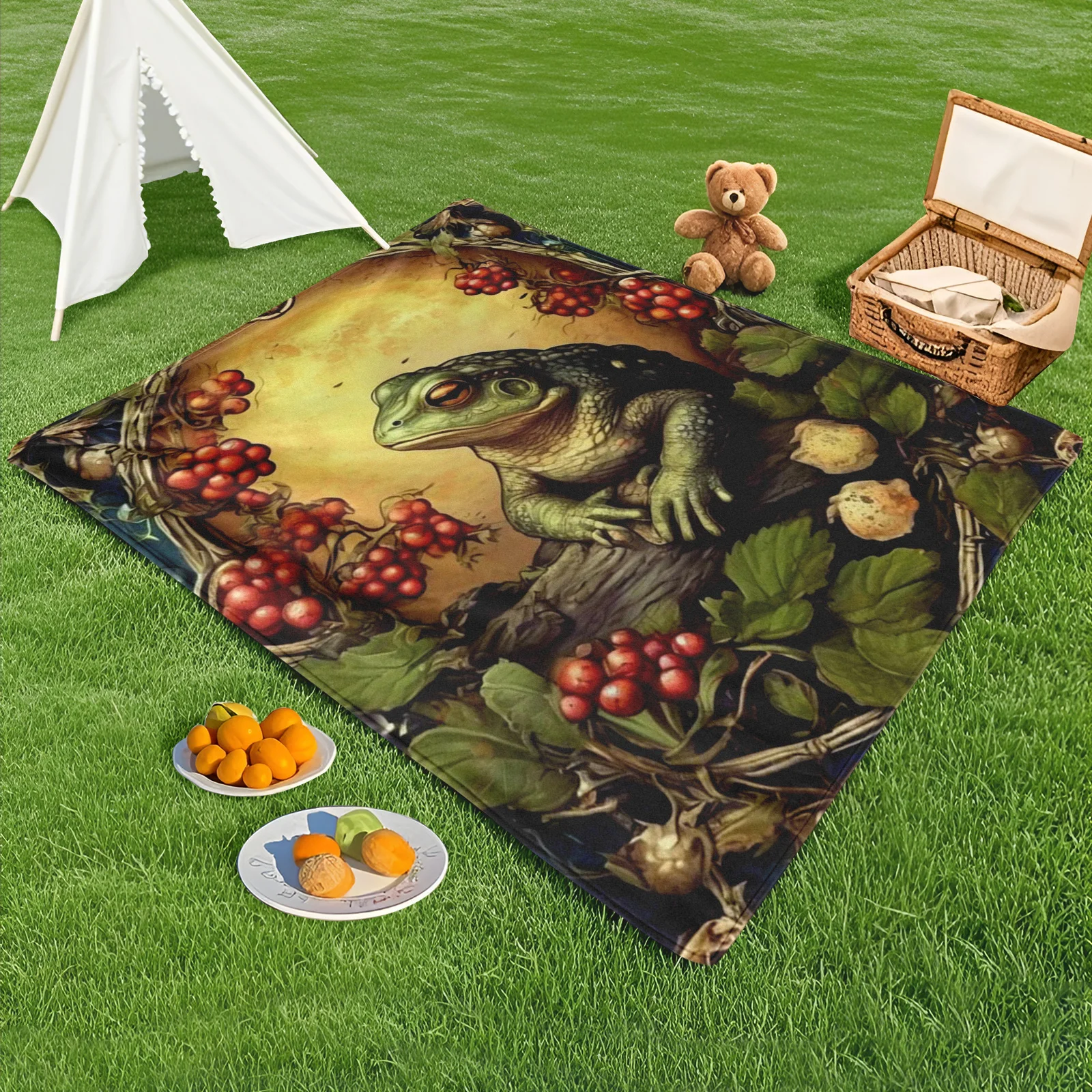Golden Light Frog Leaves And Fruits Design Outdoor Blanket For Beach Camping Hiking And Travel Adventures Essential Gear
Golden Light Frog Leaves And Fruits Design Outdoor Blanket For Beach Camping Hiking And Travel Adventures Essential Gear