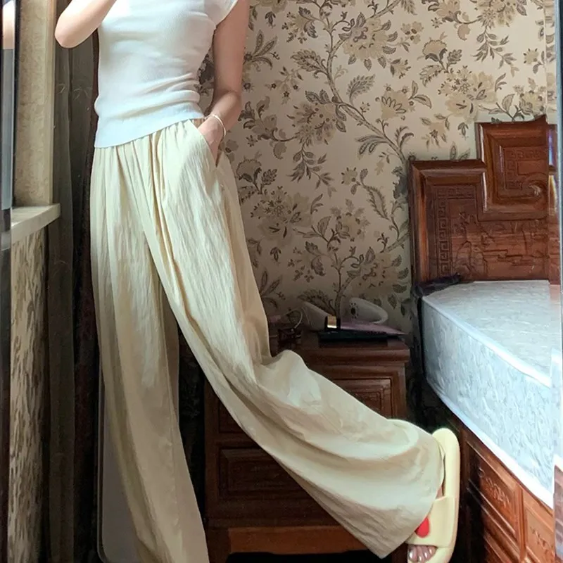 Повседневные женские брюки из ледяного шелка с широкими штанинами, летние, новые, больших размеров, с высокой талией, свободные, стройнящие, в пол, в стиле Lazy Sle Sembach
Повседневные женские брюки из ледяного шелка с широкими штанинами, летние, новые, больших размеров, с высокой талией, свободные, стройнящие, в пол, в стиле Lazy Sle Sembach