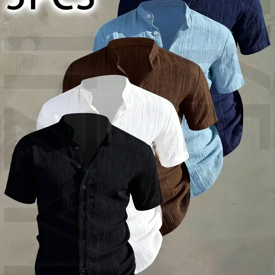 5 Pcs Mens Summer Short Sleeve Button Up Shirts Stand Collar Casual Lightweight Breathable Solid Color
5 Pcs Mens Summer Short Sleeve Button Up Shirts Stand Collar Casual Lightweight Breathable Solid Color