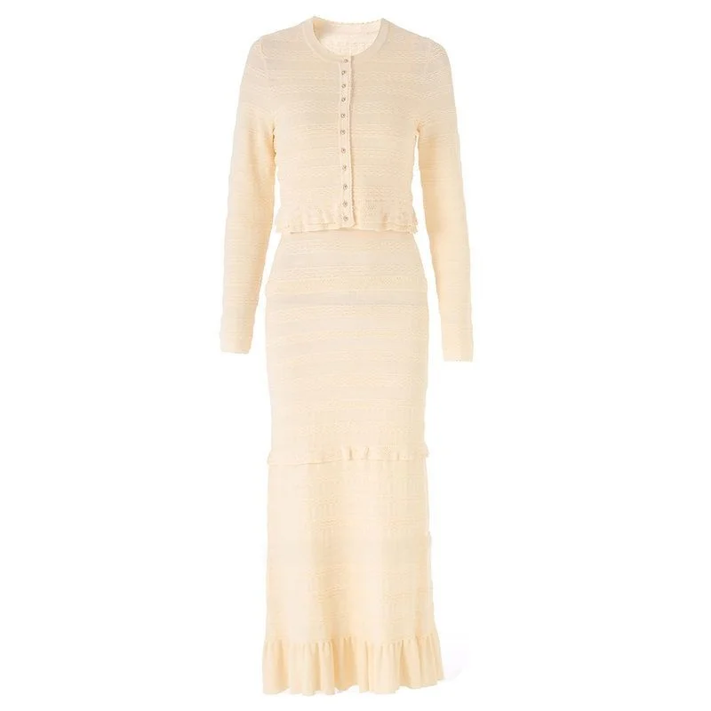 High Quality Women's Soft Style Apricot round Neck Long Sleeve Slim Fit Dress Fashionable Suit Set with Puffy Sleeves
High Quality Women's Soft Style Apricot round Neck Long Sleeve Slim Fit Dress Fashionable Suit Set with Puffy Sleeves