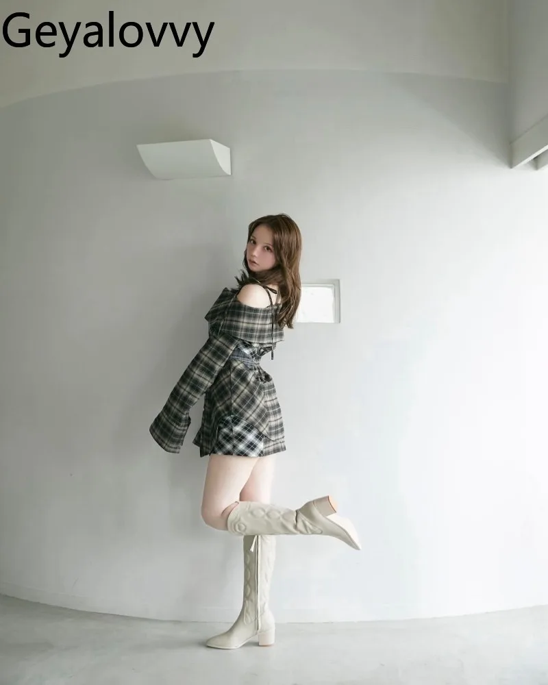 Japanese Pure Desire Off-Shoulder Tie Strap One-Shoulder Plaid Long-Sleeve Tops Sweet Girl Mid-Length Shirt High-Waisted Skirt
Japanese Pure Desire Off-Shoulder Tie Strap One-Shoulder Plaid Long-Sleeve Tops Sweet Girl Mid-Length Shirt High-Waisted Skirt