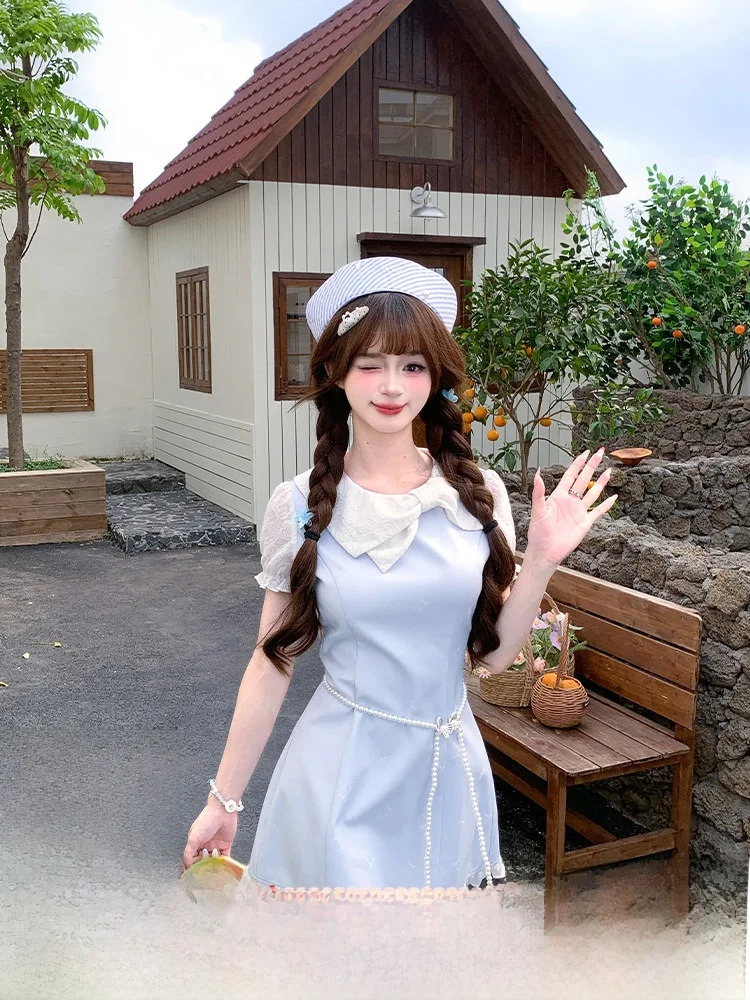 Sweet Style Blue Knot Neck Dress Women's Summer Beautiful Short Skirt Polyester Viscose Fabric Princess Waist
Sweet Style Blue Knot Neck Dress Women's Summer Beautiful Short Skirt Polyester Viscose Fabric Princess Waist