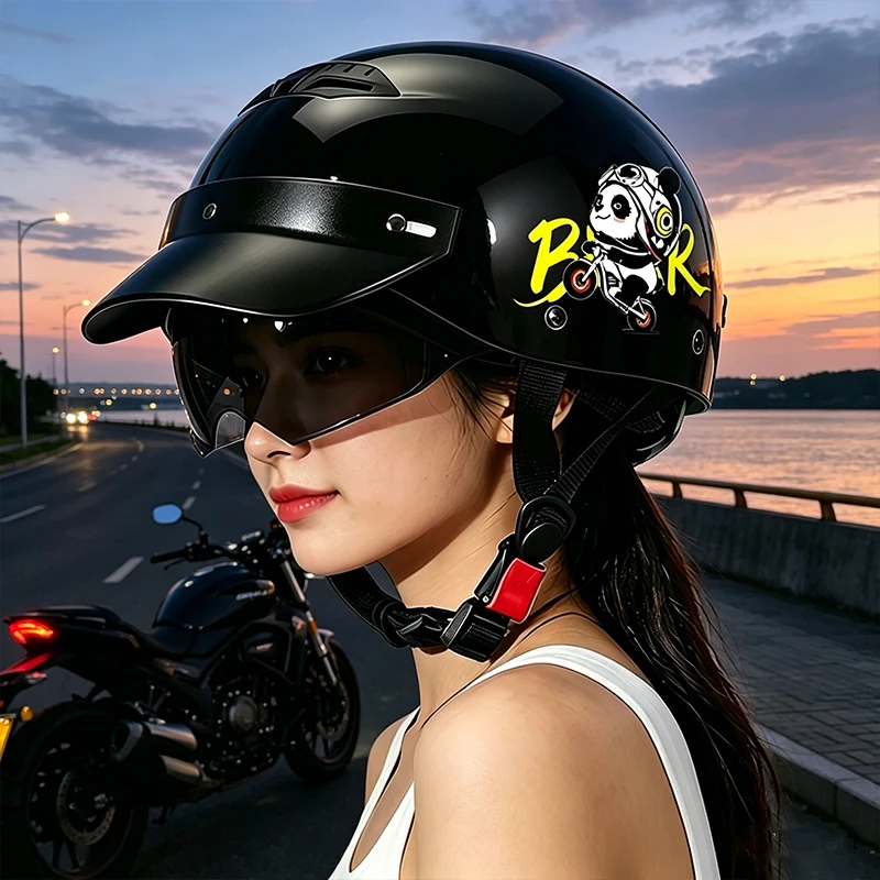 The dark black retro-brim helmet is ideal for riding electric motorcycles and bicycles.
The dark black retro-brim helmet is ideal for riding electric motorcycles and bicycles.