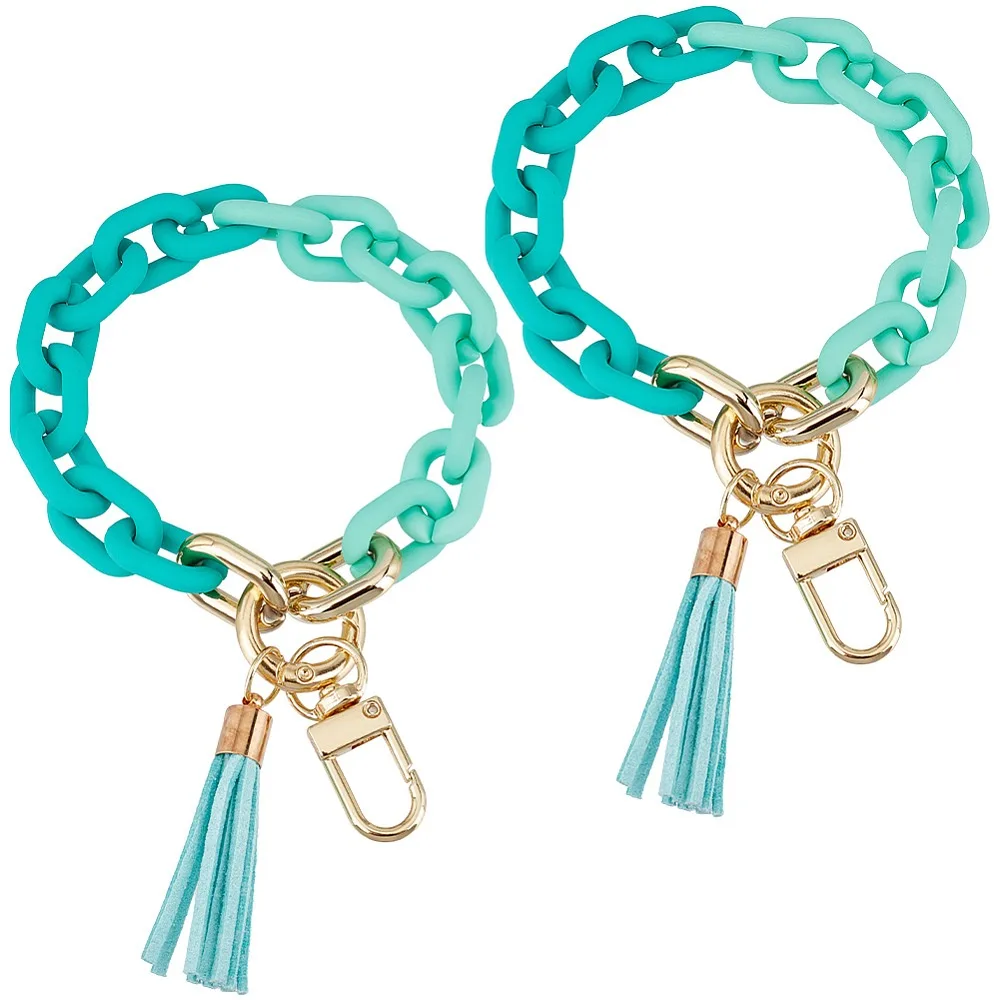 2Pcs Acrylic Cable Chain Bracelet Pendant Decorations with Tassel and Alloy Clasps for Bag Keychain Mobile Phone Ornaments Cyan
2Pcs Acrylic Cable Chain Bracelet Pendant Decorations with Tassel and Alloy Clasps for Bag Keychain Mobile Phone Ornaments Cyan