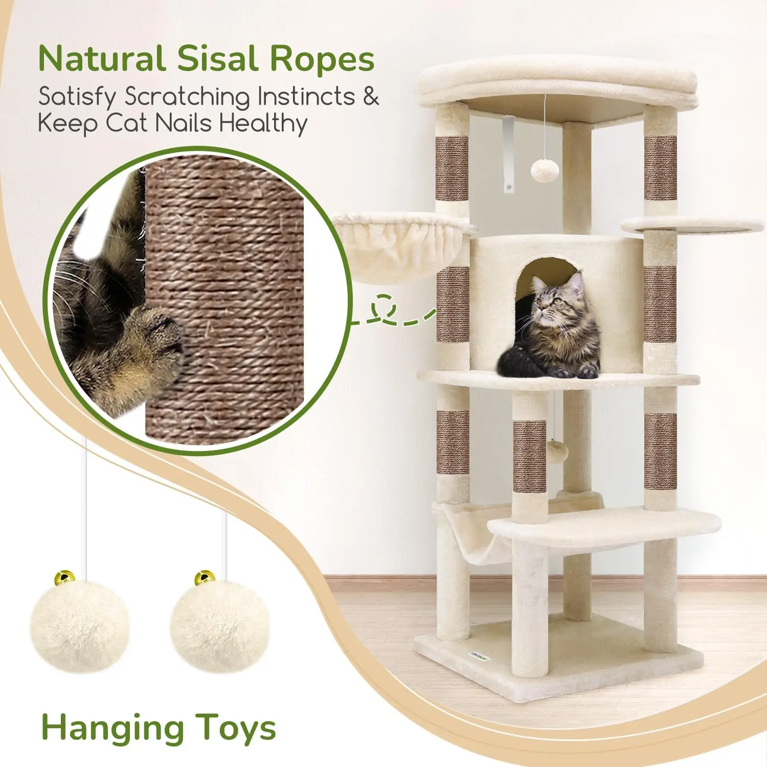 Corner Cat Tree, 51in Curved Series Modern Cat Tower for Indoor Cats with Hammock, 7 Sisal Scratching
Corner Cat Tree, 51in Curved Series Modern Cat Tower for Indoor Cats with Hammock, 7 Sisal Scratching