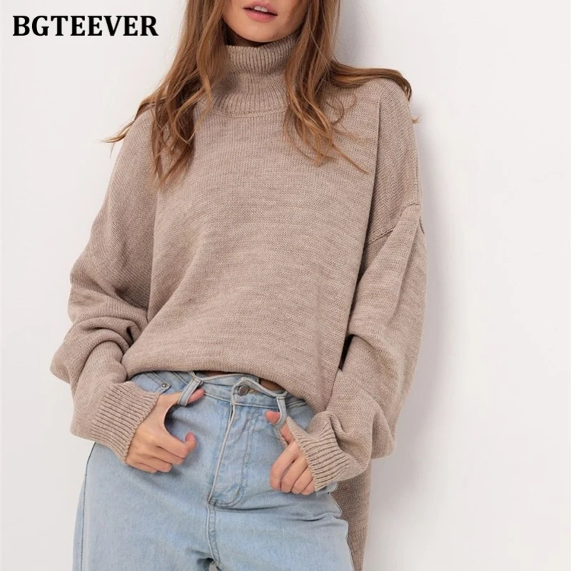 BGTEEVER Autumn Winter Fashion Loose Women Solid Knitted Turtleneck Pullovers Casual Long Sleeve Warm Ladies Sweaters Jumpers
BGTEEVER Autumn Winter Fashion Loose Women Solid Knitted Turtleneck Pullovers Casual Long Sleeve Warm Ladies Sweaters Jumpers