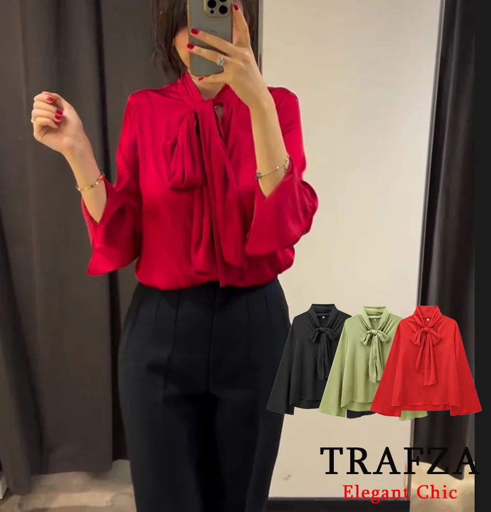 TRAFZA-Women Elegant Bow-Tie Shirt Solid Drape Commuter Slim Shirt New 2024 Fashion Spring Summer Simple Casual Satin Shirt
TRAFZA-Women Elegant Bow-Tie Shirt Solid Drape Commuter Slim Shirt New 2024 Fashion Spring Summer Simple Casual Satin Shirt