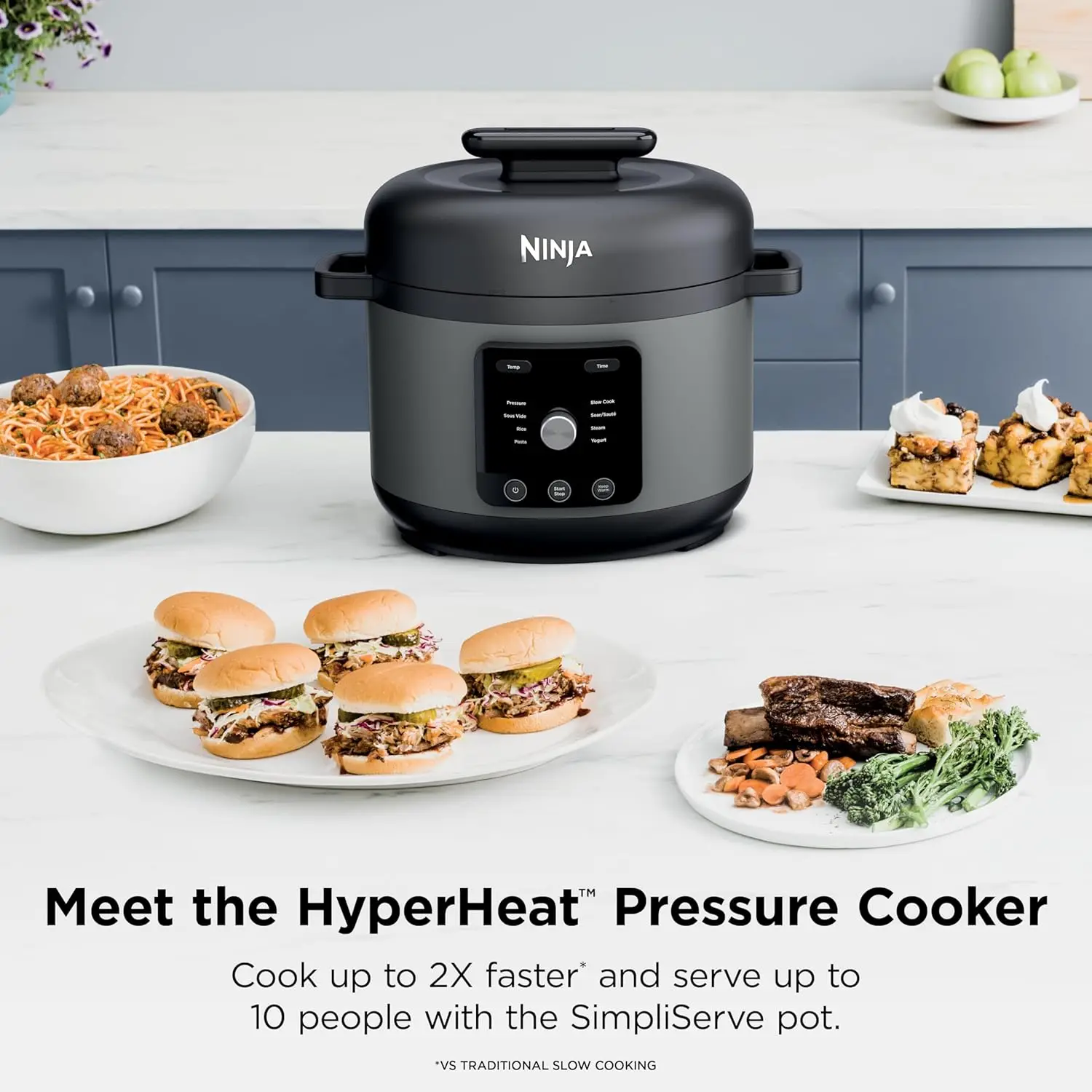 HyperHeat 9-in-1 Electric Pressure Cooker | 6.5 Qt Multi Cooker with Sear/Sauté, Slow Cooker, Rice Cooker, Sous Vide | 1200W | F
HyperHeat 9-in-1 Electric Pressure Cooker | 6.5 Qt Multi Cooker with Sear/Sauté, Slow Cooker, Rice Cooker, Sous Vide | 1200W | F