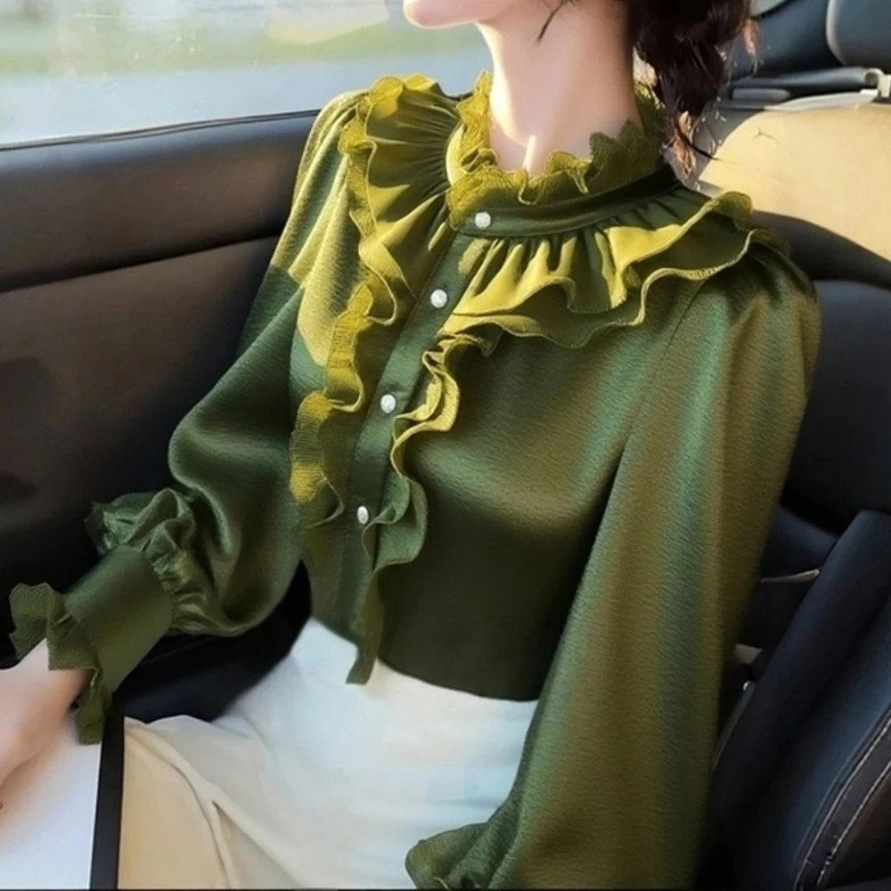 2026 winter design top temperament high-end celebrity French small posture beautiful green ruffle edge shirt
2026 winter design top temperament high-end celebrity French small posture beautiful green ruffle edge shirt